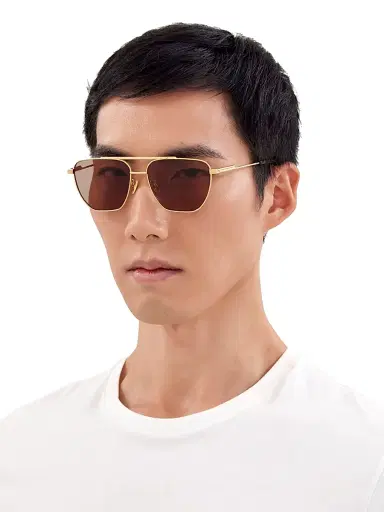 Bottega Veneta Men's Light Ribbon 57MM Metal Navigator Sunglasses - Gold | Thumbnail 2 Bottega Veneta Men's Light Ribbon 57MM Metal Navigator Sunglasses - Gold | Thumbnail 2