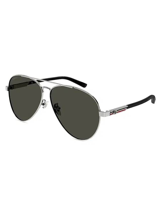 Gucci Men's Archive Details 61MM Metal Pilot Sunglasses - Ruthenium