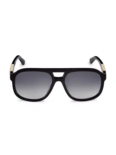 Gucci Men's Sign 58MM Pilot Sunglasses - Black | Thumbnail 2