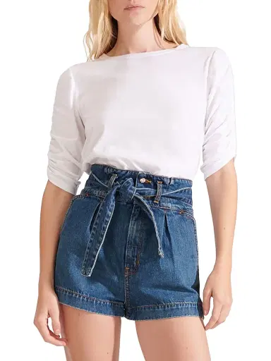 Veronica Beard Women's Waldorf Ruched-Sleeve T-Shirt - White - Size XS | Thumbnail 3 Veronica Beard Women's Waldorf Ruched-Sleeve T-Shirt - White - Size XS | Thumbnail 3