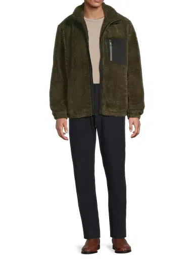 Vince Men's Faux-Sherpa Zip-Up Jacket - Dark Leaf | Thumbnail 2 Vince Men's Faux-Sherpa Zip-Up Jacket - Dark Leaf | Thumbnail 2