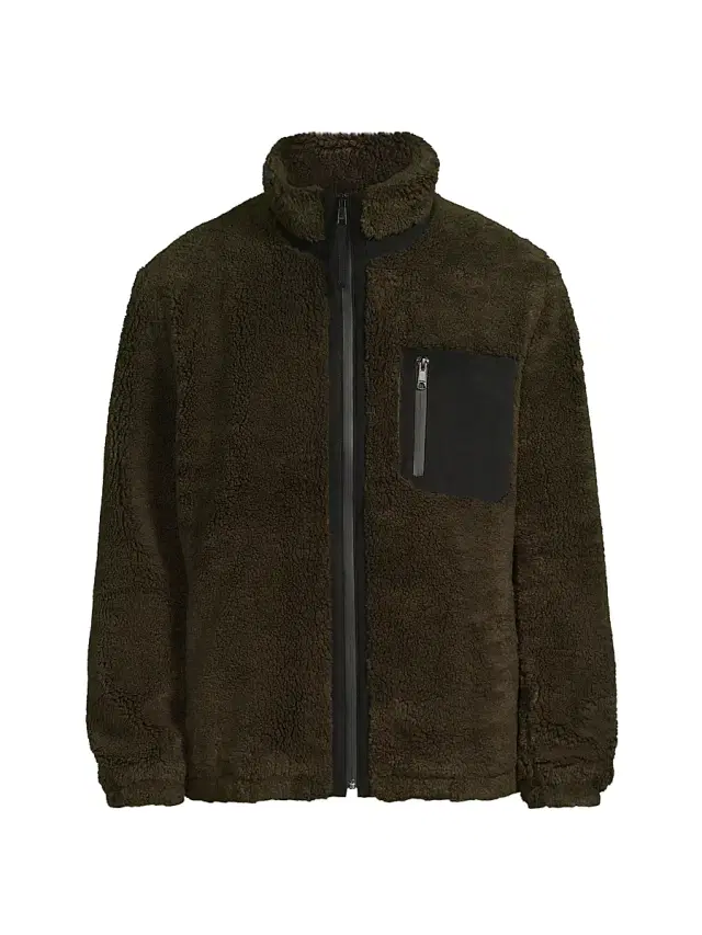 Vince Men's Faux-Sherpa Zip-Up Jacket - Dark Leaf