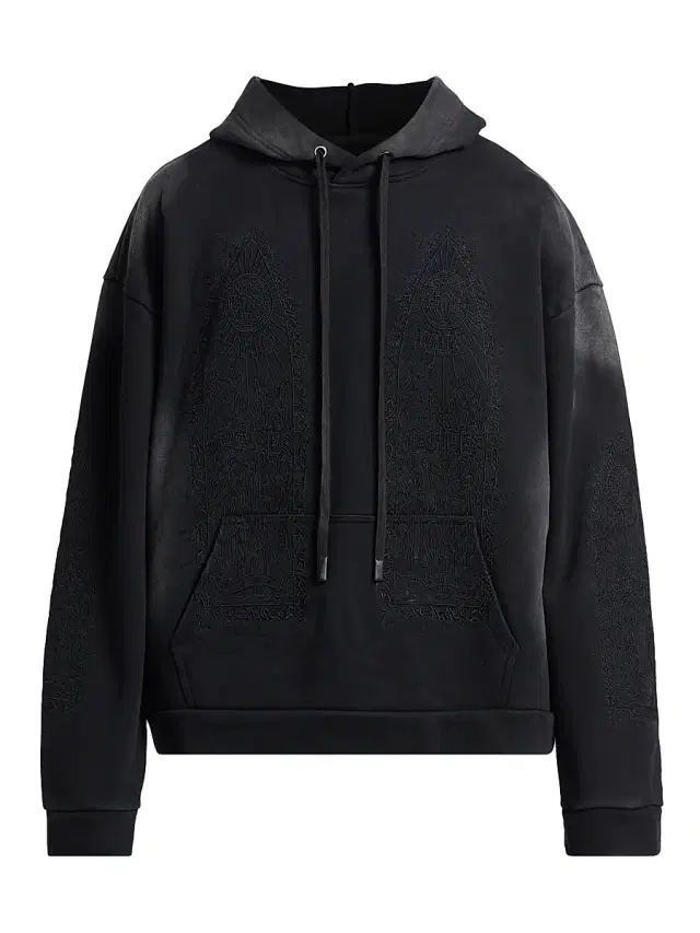 Men's Thorned Embroidered Cotton Hoodie - Vintage Grey