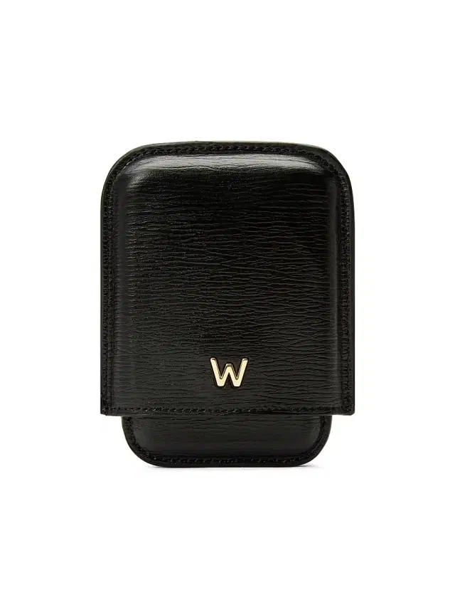 Wolf W Leather Molded Card Case - Black