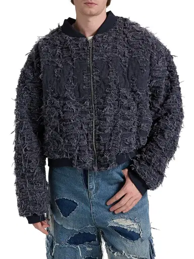 Who Decides War Men's Husk Distressed Cotton Bomber Jacket - Indigo - Size XXXL | Thumbnail 3 Who Decides War Men's Husk Distressed Cotton Bomber Jacket - Indigo - Size XXXL | Thumbnail 3