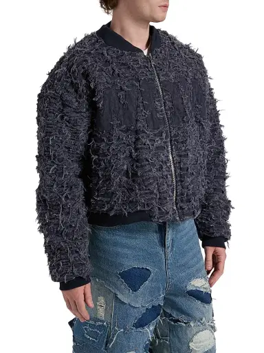 Who Decides War Men's Husk Distressed Cotton Bomber Jacket - Indigo - Size XXXL | Thumbnail 4 Who Decides War Men's Husk Distressed Cotton Bomber Jacket - Indigo - Size XXXL | Thumbnail 4