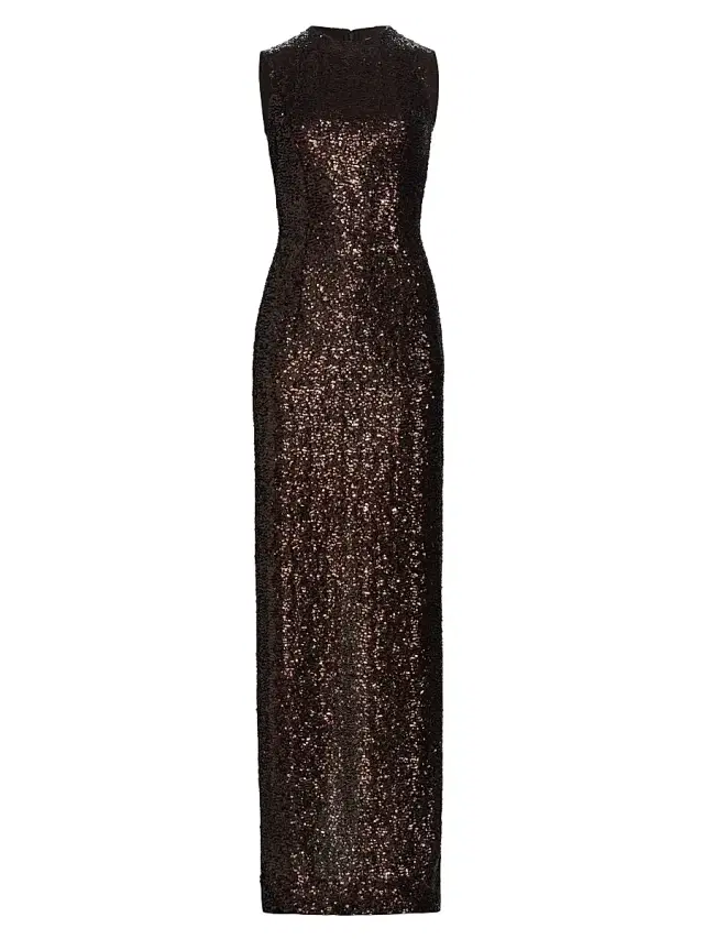 Women's Sequined Sleeveless Column Gown - Chocolate