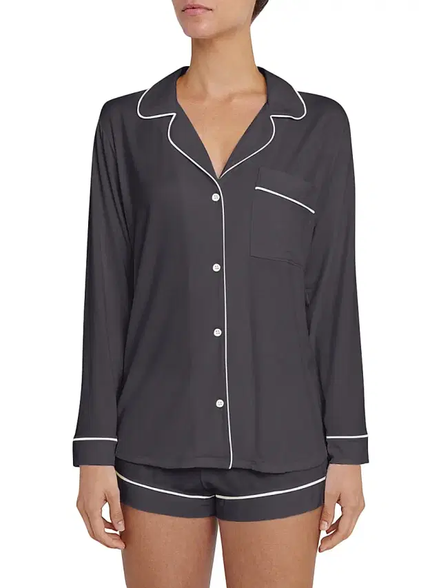 Eberjey Women's Gisele 2-Piece Piped Pajama Set - Graphite