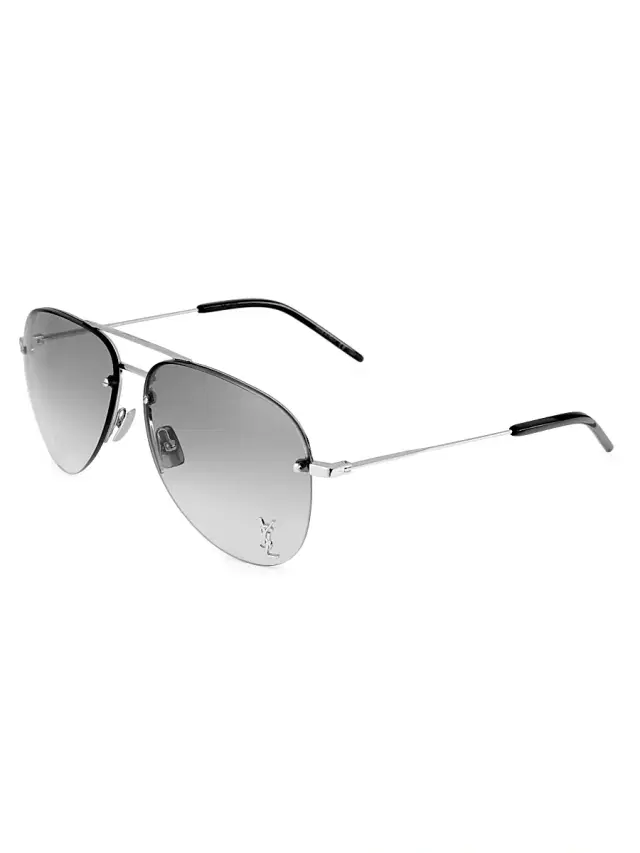 Saint Laurent Men's Monogram Classic 59MM Pilot Sunglasses - Silver