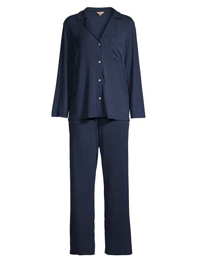 Eberjey Women's Gisele Rib The Long PJ Set - Navy