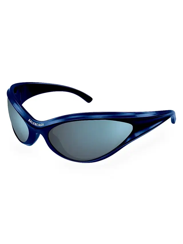 Balenciaga Men's Dynamo 77MM Geometric Sunglasses - Navy Blue Mirror