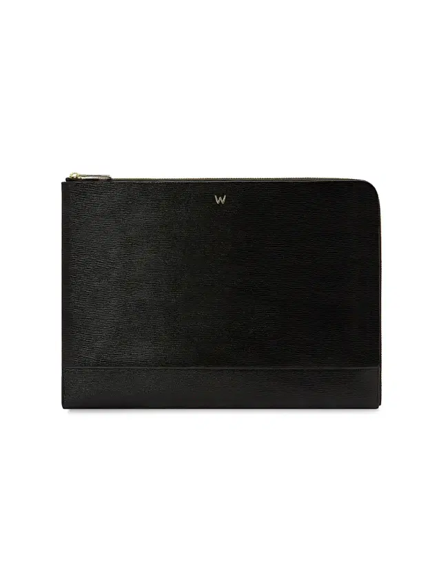 Wolf W Leather Laptop Sleeve - Black