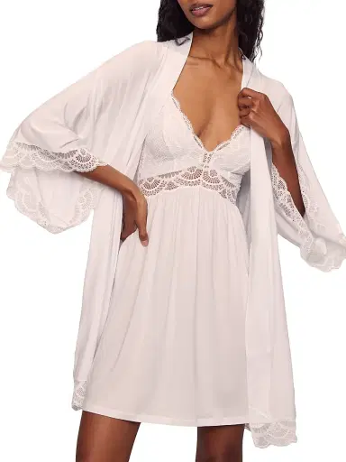 Eberjey Women's Mariana Modal Lace-Trim Chemise - White - Size Large | Thumbnail 5 Eberjey Women's Mariana Modal Lace-Trim Chemise - White - Size Large | Thumbnail 5