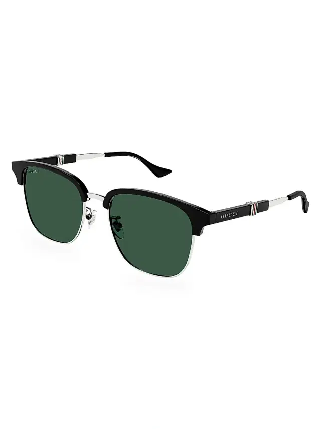 Gucci Men's Running Web Panthos 55MM Sunglasses - Black Silver Green