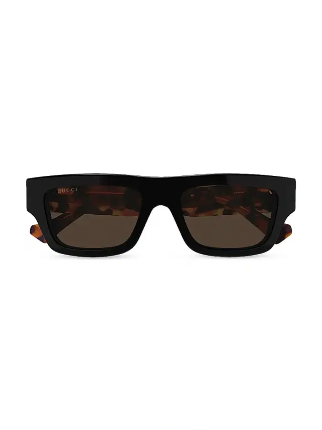 Gucci Men's Web Studi 55MM Acetate Rectangular Sunglasses - Black Multi