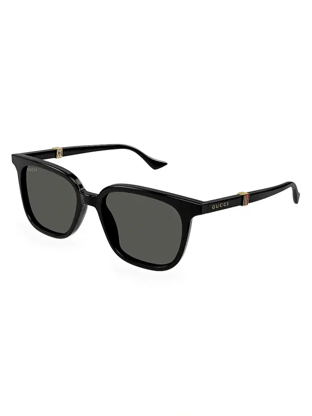 Gucci Men's Running Web Square Sunglasses - Black Dark Grey