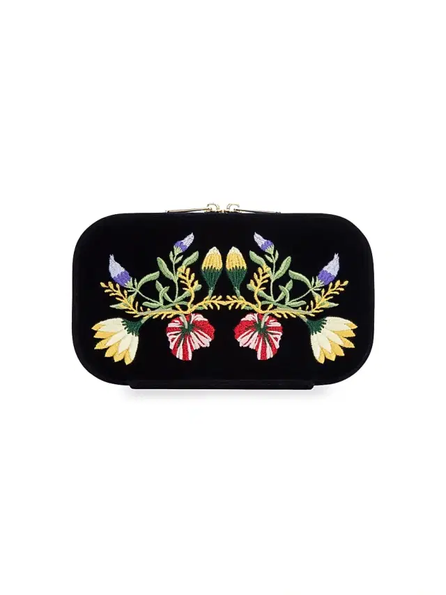 Wolf Zoe Embroidered Travel Zip Case - Forest Green