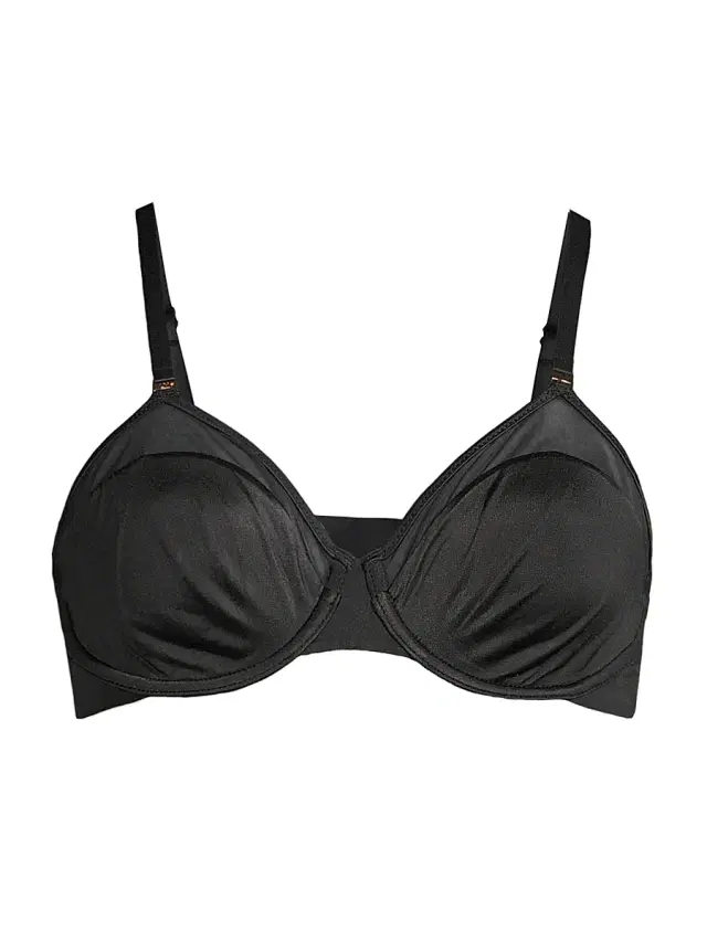 Women's Satin & Mesh Underwire Bra - Black