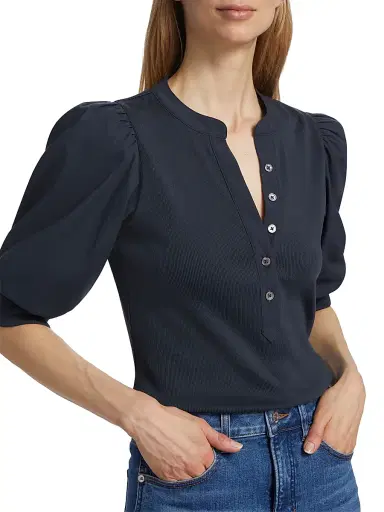 Veronica Beard Women's Coralee Puff-Sleeve Top - Navy - Size XS | Thumbnail 6 Veronica Beard Women's Coralee Puff-Sleeve Top - Navy - Size XS | Thumbnail 6