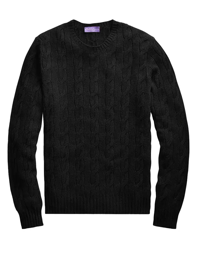 Ralph Lauren Purple Label Men's Cableknit Cashmere Sweater - Black