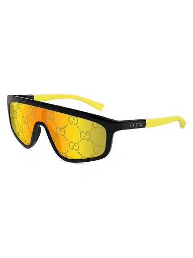 Gucci Men's 99MM Mask Sunglasses - Black Yellow Mirror Print | Thumbnail 1