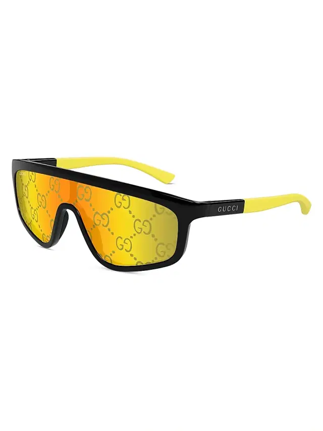 Men's 99MM Mask Sunglasses - Black Yellow Mirror Print Men's 99MM Mask Sunglasses - Black Yellow Mirror Print