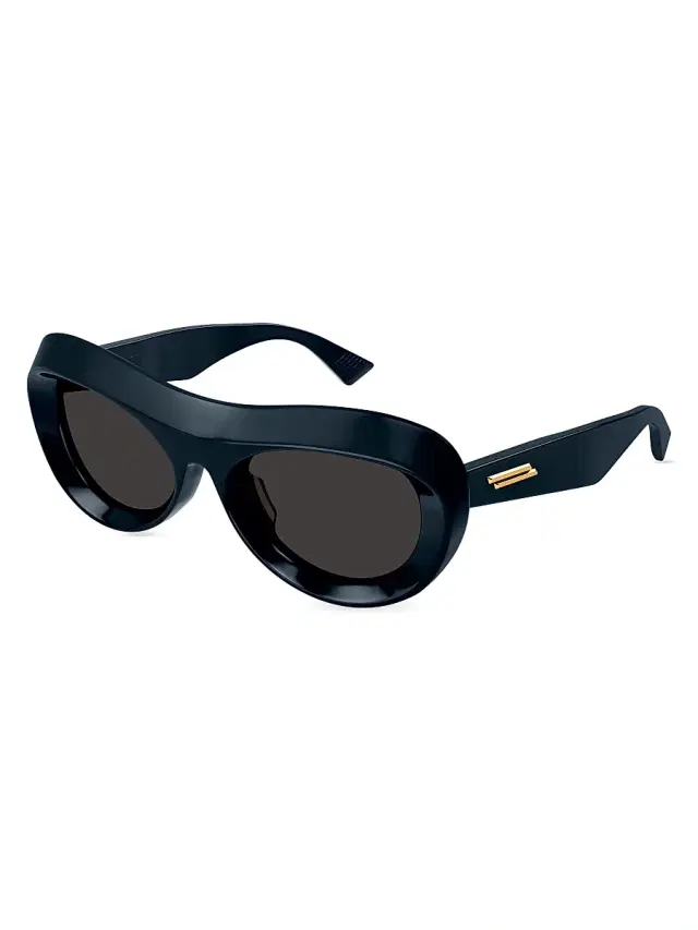 Bottega Veneta Men's Scoop 54MM Oval Sunglasses - Navy Blue Dark Grey