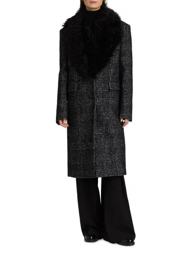 Michael Kors Collection Women's Glen Plaid Wool-Blend Chesterfield Coat - Black White | Thumbnail 2