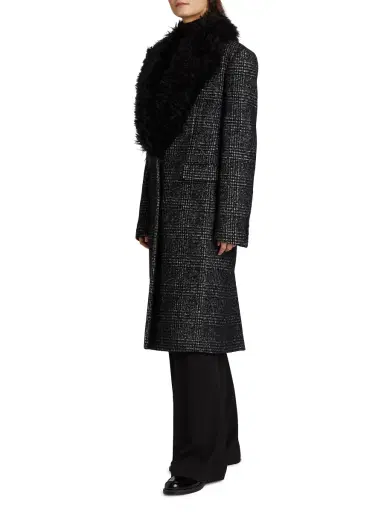 Michael Kors Collection Women's Glen Plaid Wool-Blend Chesterfield Coat - Black White | Thumbnail 3
