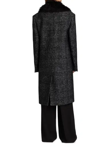 Michael Kors Collection Women's Glen Plaid Wool-Blend Chesterfield Coat - Black White | Thumbnail 4