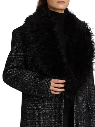 Michael Kors Collection Women's Glen Plaid Wool-Blend Chesterfield Coat - Black White | Thumbnail 5