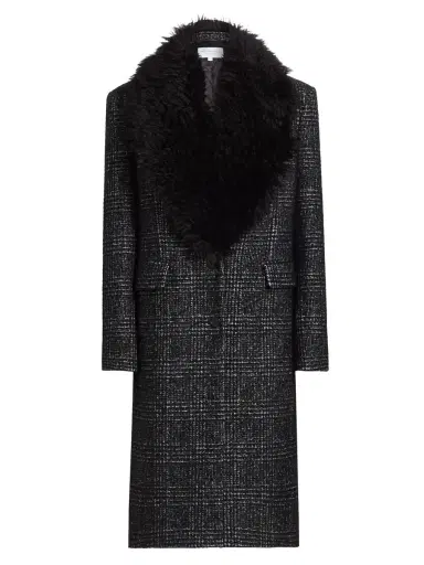 Michael Kors Collection Women's Glen Plaid Wool-Blend Chesterfield Coat - Black White | Thumbnail 7