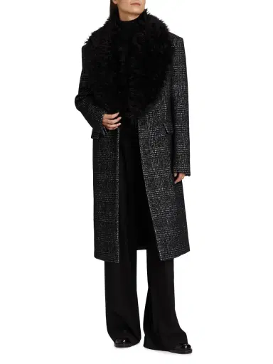 Michael Kors Collection Women's Glen Plaid Wool-Blend Chesterfield Coat - Black White | Thumbnail 1