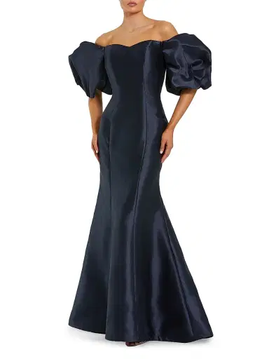 Mac Duggal Women's Sweetheart Off-The-Shoulder Puff-Sleeve Gown - Midnight - Size 18 | Thumbnail 1