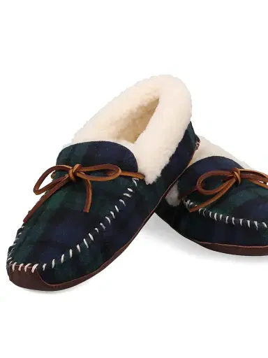 Polo Ralph Lauren Men's Yarmond Plaid Cotton & Shearling Slippers - Blackwatch Plaid | Thumbnail 4 Polo Ralph Lauren Men's Yarmond Plaid Cotton & Shearling Slippers - Blackwatch Plaid | Thumbnail 4