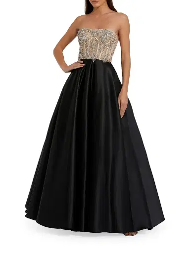 Mac Duggal Women's Embellished Bustier Strapless Ballgown - Black - Size 14 | Thumbnail 1