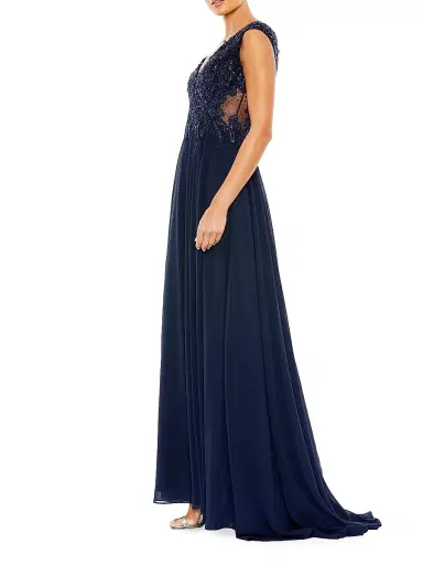 Mac Duggal Women's Metallic Floral Bead-Embroidered A-Line Gown - Navy | Thumbnail 2