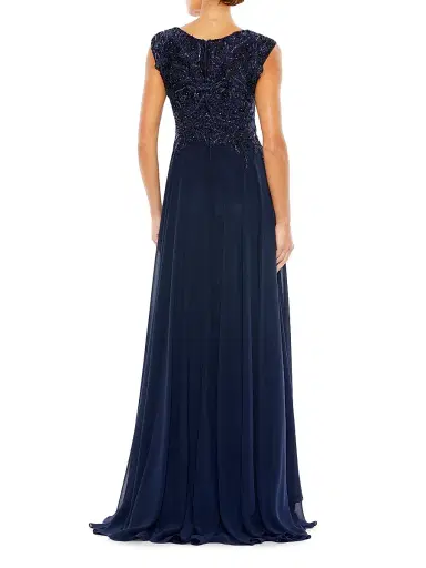 Mac Duggal Women's Metallic Floral Bead-Embroidered A-Line Gown - Navy | Thumbnail 3