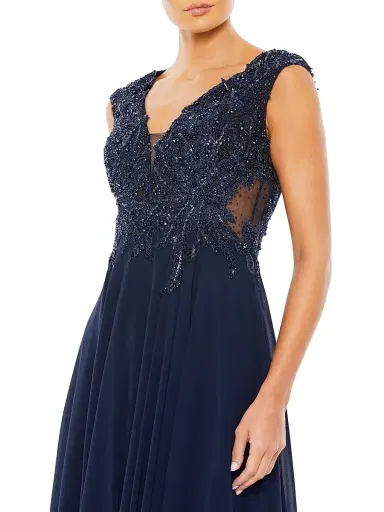 Mac Duggal Women's Metallic Floral Bead-Embroidered A-Line Gown - Navy | Thumbnail 4