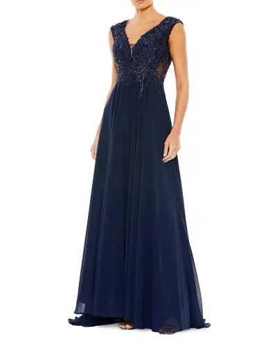 Mac Duggal Women's Metallic Floral Bead-Embroidered A-Line Gown - Navy | Thumbnail 1