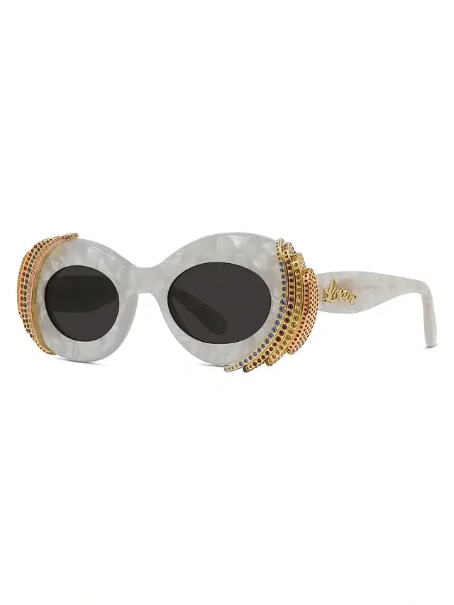 LOEWE Women's  x Paula's Ibiza Pavé 47MM Oval Sunglasses - White Gold Dark Grey