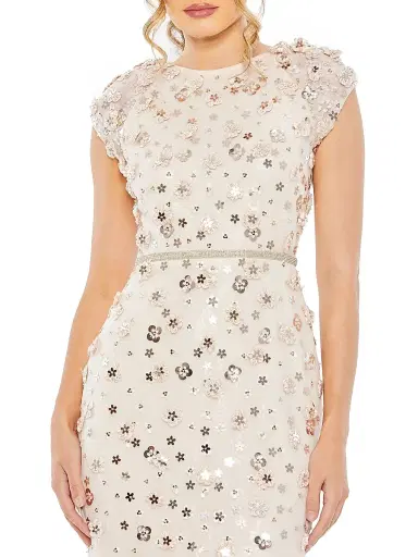 Mac Duggal Women's Floral Appliqué Cap-Sleeve Midi-Dress - Blush | Thumbnail 3 Mac Duggal Women's Floral Appliqué Cap-Sleeve Midi-Dress - Blush | Thumbnail 3