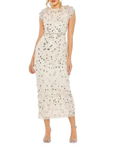 Mac Duggal Women's Floral Appliqué Cap-Sleeve Midi-Dress - Blush | Thumbnail 1 Mac Duggal Women's Floral Appliqué Cap-Sleeve Midi-Dress - Blush | Thumbnail 1