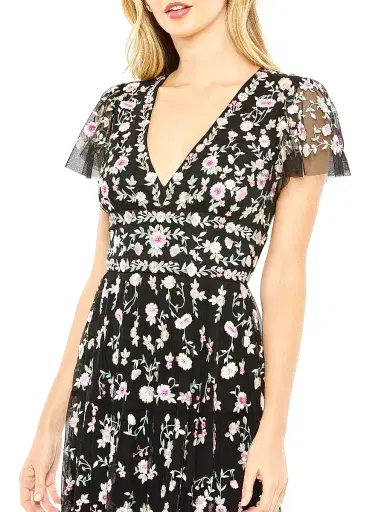 Mac Duggal Women's Floral Midi Dress - Black Multi - Size 22 | Thumbnail 3 Mac Duggal Women's Floral Midi Dress - Black Multi - Size 22 | Thumbnail 3