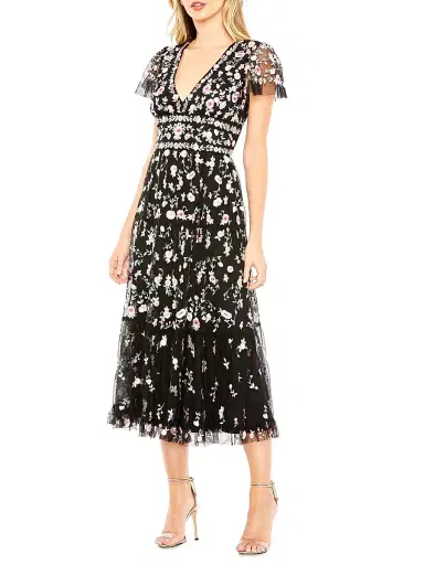 Mac Duggal Women's Floral Midi Dress - Black Multi - Size 22 | Thumbnail 1 Mac Duggal Women's Floral Midi Dress - Black Multi - Size 22 | Thumbnail 1