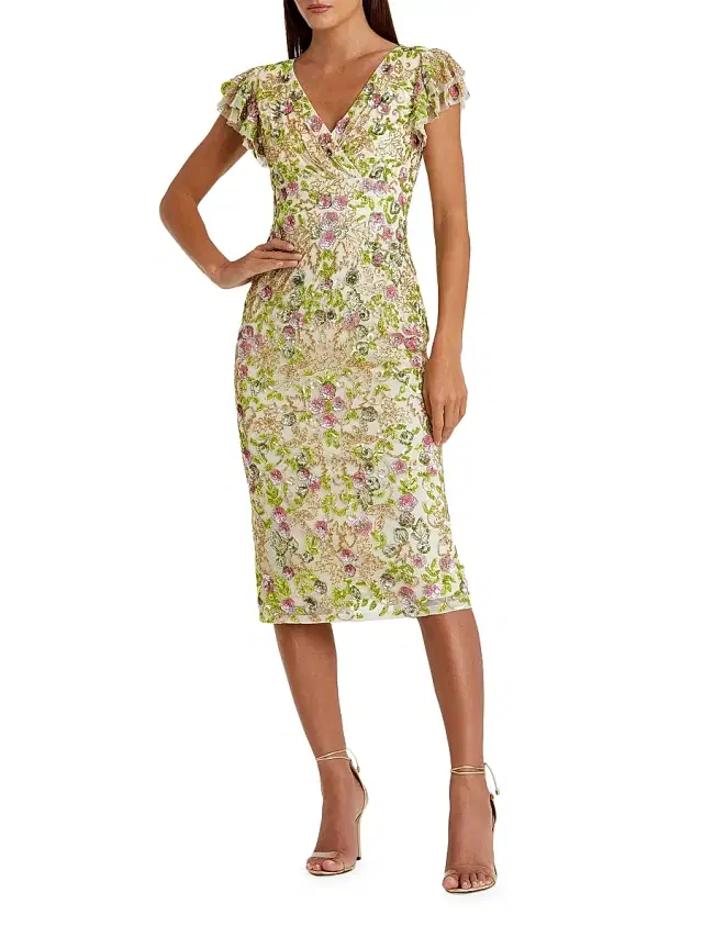 Women's Embellished Cap-Sleeve Dress - Cream Multi