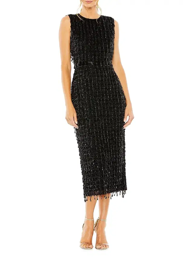 Mac Duggal Women's Beaded Fringe Sheath Dress - Black