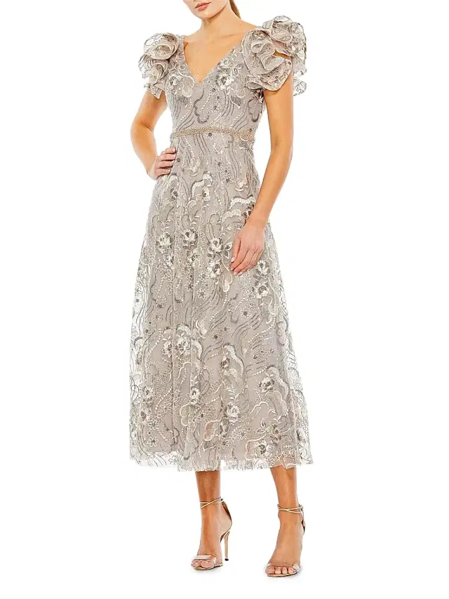 Women's Sequin-Embellished Cap-Sleeve Dress - Champagne Women's Sequin-Embellished Cap-Sleeve Dress - Champagne