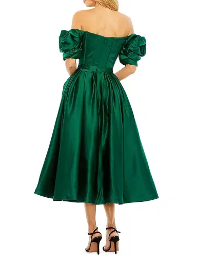 Mac Duggal Women's Satin Off-the-Shoulder Midi-Dress - Emerald - Size 16 | Thumbnail 2