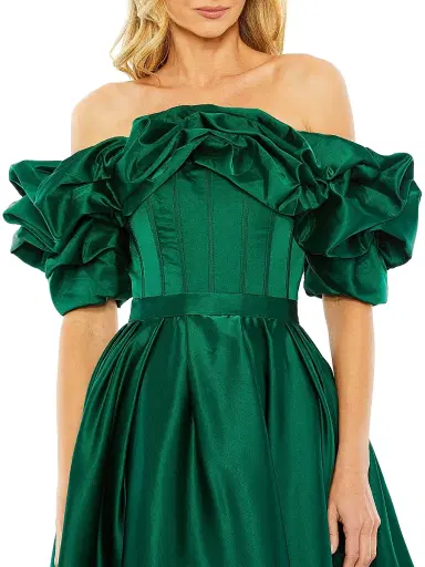 Mac Duggal Women's Satin Off-the-Shoulder Midi-Dress - Emerald - Size 16 | Thumbnail 3